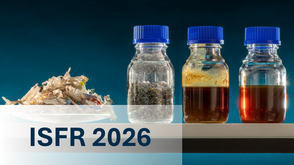 ISFR 2026: Shredded paper and lab bottles showing chemical transformation stages.