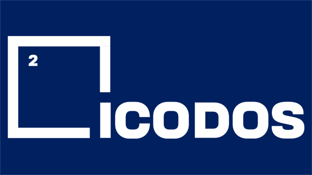 ICODOS Logo weiss auf blauem Grund